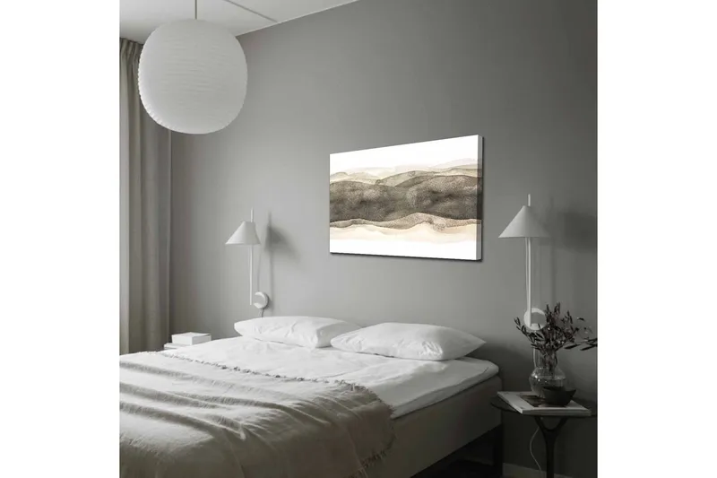 Lerretsbilde - Abstrakt landskap med myke, bølgete former - Grå / Beige / Hvit - Interiør - Maleri & posters - Lerretsbilder