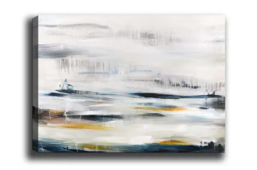 Lerretsbilde - Abstrakt landskap med myke fargeoverganger - Blå / Grå / Gul - Interiør - Maleri & posters - Lerretsbilder