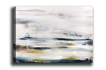 Lerretsbilde - Abstrakt landskap med myke fargeoverganger - Blå / Grå / Gul - Interiør - Maleri & posters - Lerretsbilder