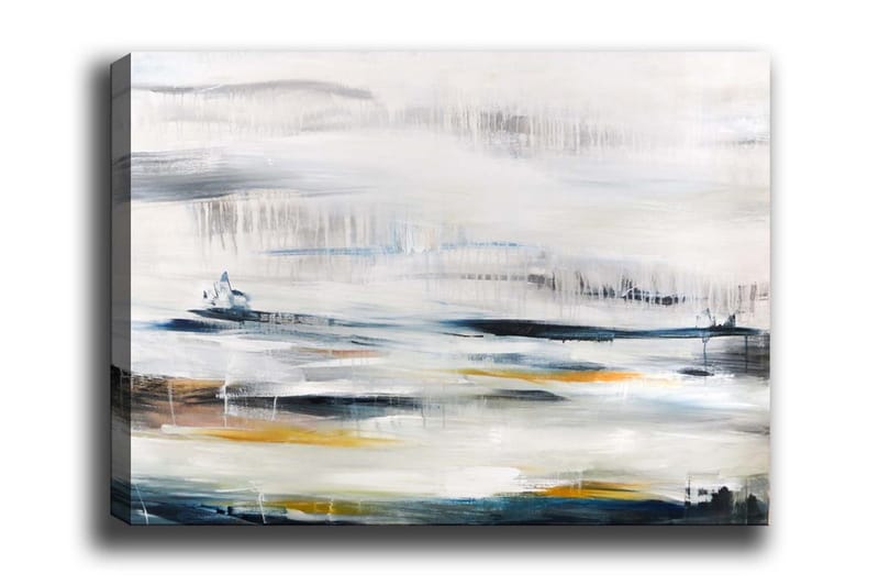 Lerretsbilde - Abstrakt landskap med myke fargeoverganger - Blå / Grå / Gul - Interiør - Maleri & posters - Lerretsbilder