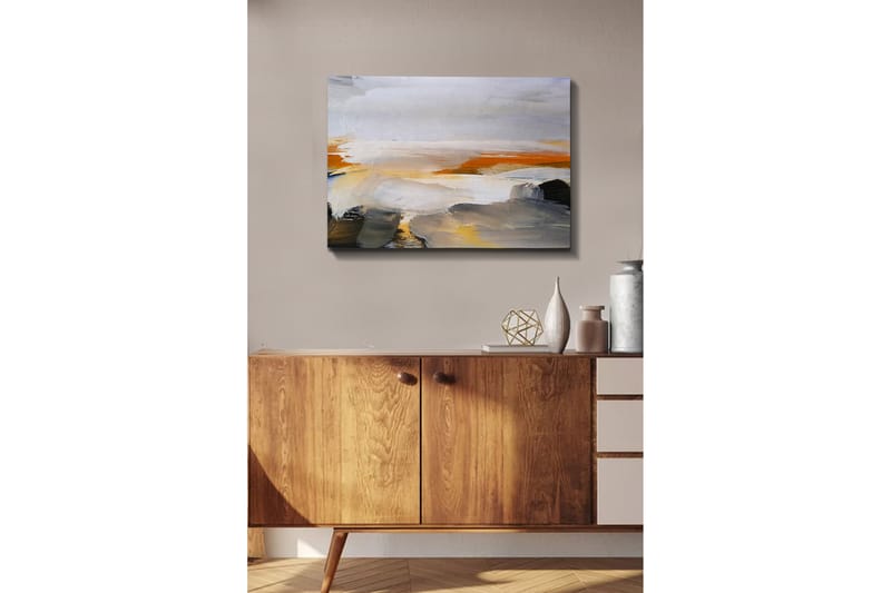 Lerretsbilde - Abstrakt landskap med myke fargeoverganger - Grå / Oransje / Hvit - Interiør - Maleri & posters - Lerretsbilder