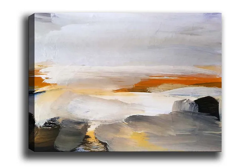 Lerretsbilde - Abstrakt landskap med myke fargeoverganger, Grå / Oransje / Hvit