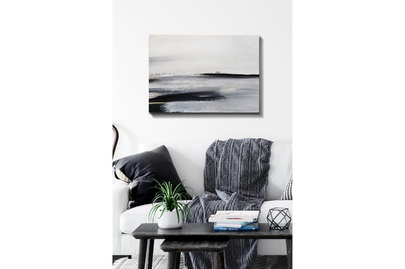 Lerretsbilde - Abstrakt landskap med myke linjer og gråtoner - Hvit / Svart / Grå - Interiør - Maleri & posters - Lerretsbilder