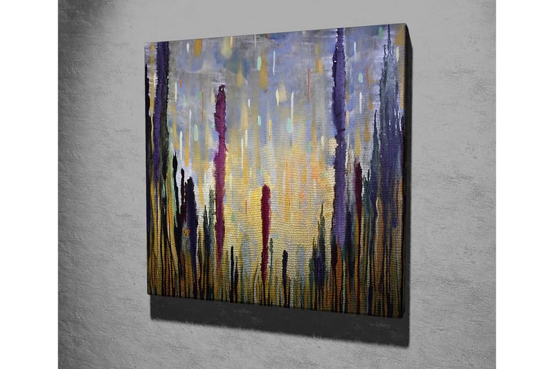 Lerretsbilde - Abstrakt landskap med vertikale former - Lilla / Gull / Grønn - Interiør - Maleri & posters - Lerretsbilder