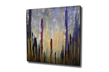 Lerretsbilde - Abstrakt landskap med vertikale former - Lilla / Gull / Grønn - Interiør - Maleri & posters - Lerretsbilder