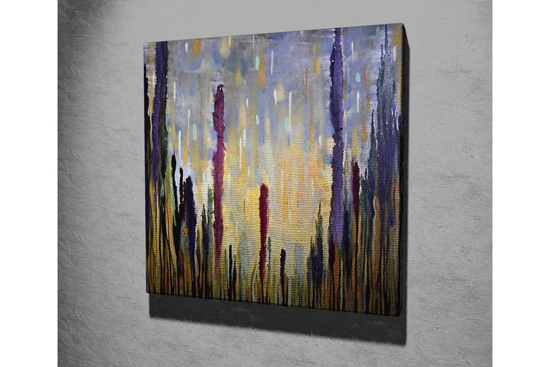 Lerretsbilde - Abstrakt landskap med vertikale former - Lilla / Gull / Grønn - Interiør - Maleri & posters - Lerretsbilder