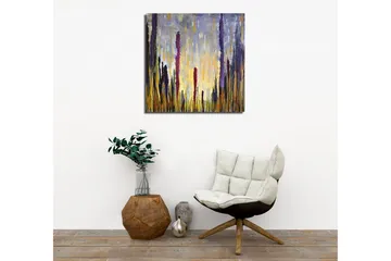 Lerretsbilde - Abstrakt landskap med vertikale former - Lilla / Gull / Grønn - Interiør - Maleri & posters - Lerretsbilder