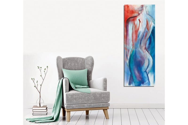 Lerretsbilde - Abstrakt nakenfigur med myke linjer og fargeoverganger - Rød / Blå / Hvit - Interiør - Maleri & posters - Lerretsbilder