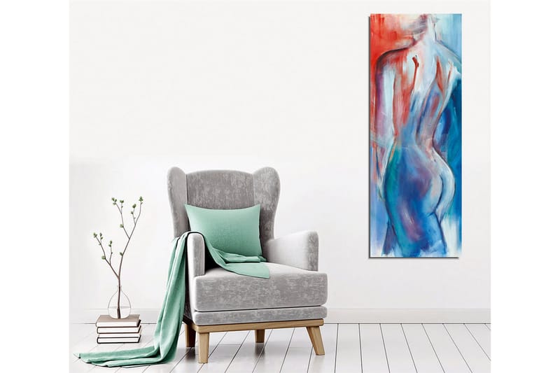 Lerretsbilde - Abstrakt nakenfigur med myke linjer og fargeoverganger - Rød / Blå / Hvit - Interiør - Maleri & posters - Lerretsbilder
