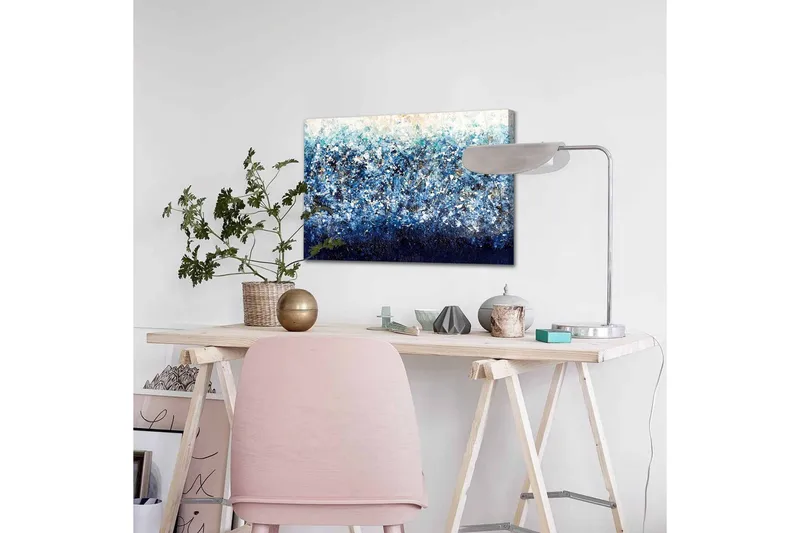 Lerretsbilde - Abstrakt sjølandskap med nyanser av blått og hvitt - Mørk blå / Lys blå / Hvit - Interiør - Maleri & posters - Lerretsbilder