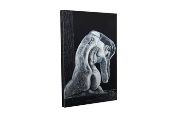 Lerretsbilde - Abstrakt skulptur av en sittende figur med en nøkkel på ryggen - Svart / Grå / Hvit - Interiør - Maleri & posters - Lerretsbilder