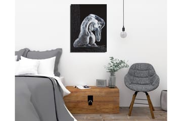 Lerretsbilde - Abstrakt skulptur av en sittende figur med en nøkkel på ryggen - Svart / Grå / Hvit - Interiør - Maleri & posters - Lerretsbilder