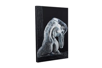Lerretsbilde - Abstrakt skulptur av en sittende figur med en nøkkel på ryggen - Svart / Grå / Hvit - Interiør - Maleri & posters - Lerretsbilder