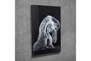 Lerretsbilde - Abstrakt skulptur av en sittende figur med en nøkkel på ryggen - Svart / Grå / Hvit - Interiør - Maleri & posters - Lerretsbilder