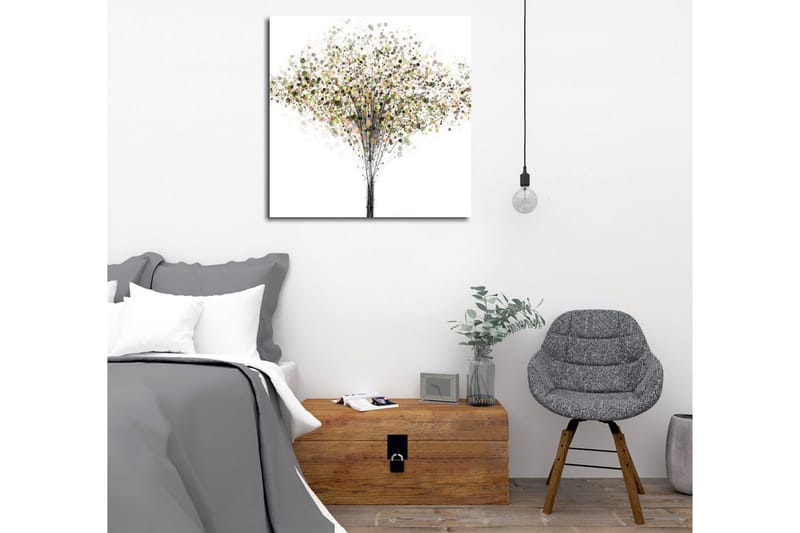 Lerretsbilde - Abstrakt tre med fargerike sirkler som blader - Grønn / Brun / Beige - Interiør - Maleri & posters - Lerretsbilder