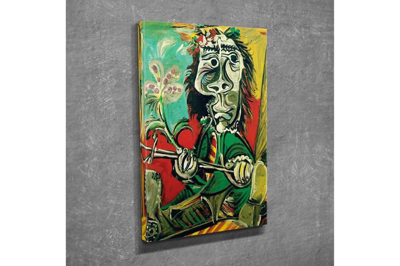 Lerretsbilde - Abstrakt portrett av en mann med blomst og instrument - Grønn / Rød / Svart - Interiør - Maleri & posters - Lerretsbilder