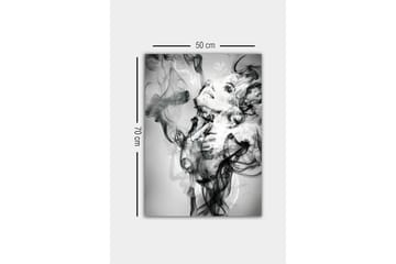 Lerretsbilde - Abstrakt portrett av en kvinne omgitt av røykfylte former - Svart / Hvit / Grå - Interiør - Maleri & posters - Lerretsbilder