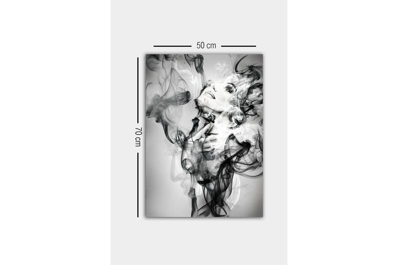 Lerretsbilde - Abstrakt portrett av en kvinne omgitt av røykfylte former - Svart / Hvit / Grå - Interiør - Maleri & posters - Lerretsbilder