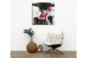 Lerretsbilde - Abstrakt portrett med en rød telefon og grafiske elementer - Rød / Svart / Hvit - Interiør - Maleri & posters - Lerretsbilder