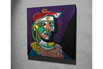 Lerretsbilde - Abstrakt portrett av en kvinne med geometriske former - Grønn / Rød / Lilla - Interiør - Maleri & posters - Lerretsbilder