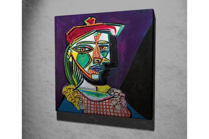 Lerretsbilde - Abstrakt portrett av en kvinne med geometriske former - Grønn / Rød / Lilla - Interiør - Maleri & posters - Lerretsbilder