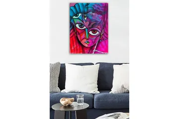 Lerretsbilde - Abstrakt portrett av en kvinne med mange ansikter - Rosa / Lilla / Turkis - Interiør - Maleri & posters - Lerretsbilder