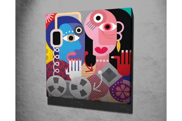 Lerretsbilde - Abstrakt portrett av to ansikter med fargerike detaljer - Blå / Rosa / Rød - Interiør - Maleri & posters - Lerretsbilder