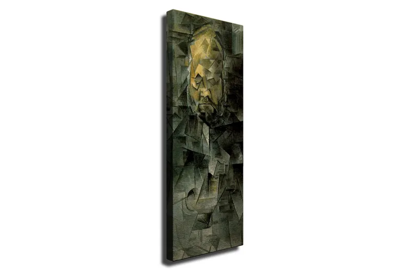 Lerretsbilde - Abstrakt portrett med geometriske former, Mørk grønn / Gul / Grå