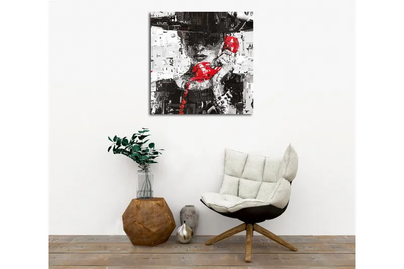 Lerretsbilde - Abstrakt portrett med en rød telefon og grafiske elementer - Rød / Svart / Hvit - Interiør - Maleri & posters - Lerretsbilder