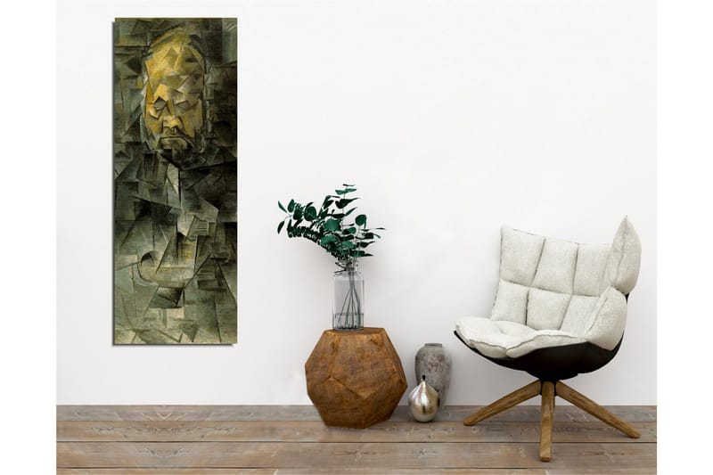 Lerretsbilde - Abstrakt portrett med geometriske former - Mørk grønn / Gul / Grå - Interiør - Maleri & posters - Lerretsbilder