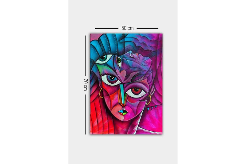 Lerretsbilde - Abstrakt portrett av en kvinne med mange ansikter - Rosa / Lilla / Turkis - Interiør - Maleri & posters - Lerretsbilder