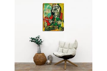 Lerretsbilde - Abstrakt portrett av en mann med blomst og instrument - Grønn / Rød / Svart - Interiør - Maleri & posters - Lerretsbilder