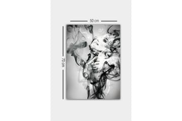 Lerretsbilde - Abstrakt portrett av en kvinne omgitt av røykfylte former - Svart / Hvit / Grå - Interiør - Maleri & posters - Lerretsbilder