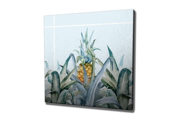 Lerretsbilde - Ananas omgitt av grønne planter - Grønn / Gul / Blå - Interiør - Maleri & posters - Lerretsbilder