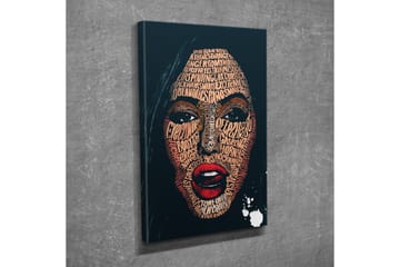 Lerretsbilde - Ansikt formet av ord og uttrykk i forskjellige nyanser - Mørk blå / Brun / Rød - Interiør - Maleri & posters - Lerretsbilder