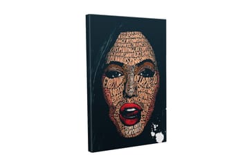 Lerretsbilde - Ansikt formet av ord og uttrykk i forskjellige nyanser - Mørk blå / Brun / Rød - Interiør - Maleri & posters - Lerretsbilder