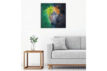 Lerretsbilde - Ansikt med blomsterkrans i kontrastfarger - Grønn / Gul / Oransje - Interiør - Maleri & posters - Lerretsbilder