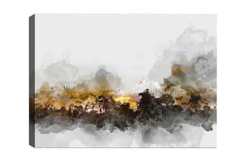 Lerretsbilde - Atmosfærisk landskapsbilde med silhuetter av trær mot en dramatisk himmel - Grå / Brun / Svart - Interiør - Maleri & posters - Lerretsbilder