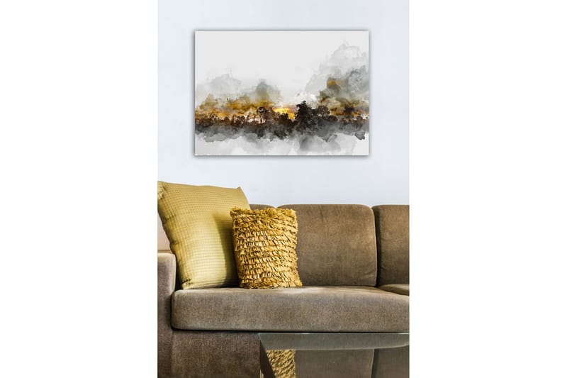 Lerretsbilde - Atmosfærisk landskapsbilde med silhuetter av trær mot en dramatisk himmel - Grå / Brun / Svart - Interiør - Maleri & posters - Lerretsbilder