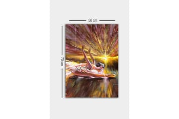 Lerretsbilde - Ballerina i dynamisk positur med lysstråler bak seg - Gull / Rosa / Brun - Interiør - Maleri & posters - Lerretsbilder