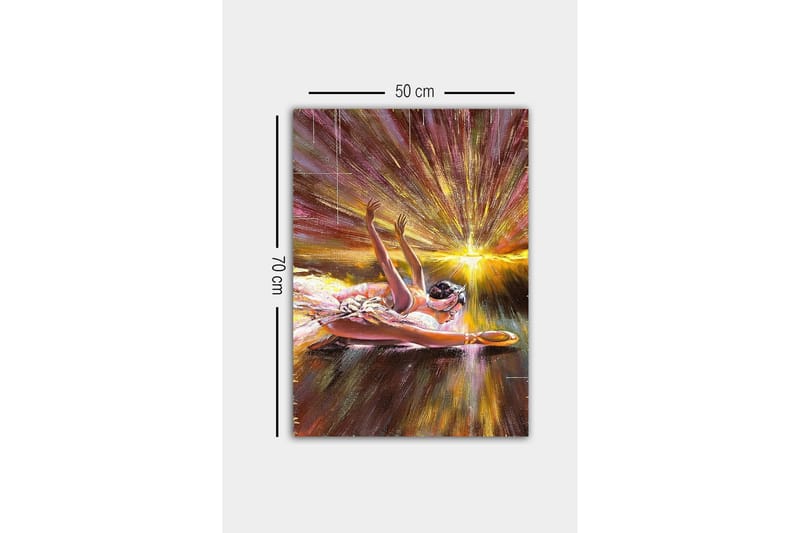Lerretsbilde - Ballerina i dynamisk positur med lysstråler bak seg - Gull / Rosa / Brun - Interiør - Maleri & posters - Lerretsbilder