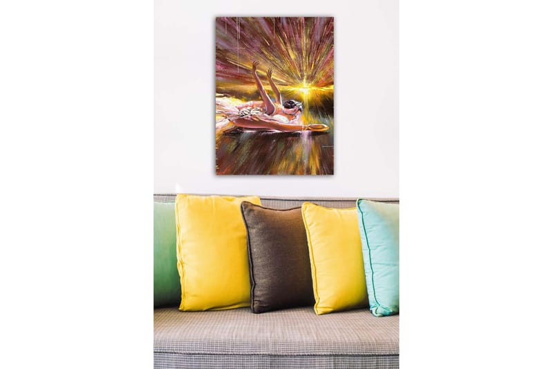 Lerretsbilde - Ballerina i dynamisk positur med lysstråler bak seg - Gull / Rosa / Brun - Interiør - Maleri & posters - Lerretsbilder