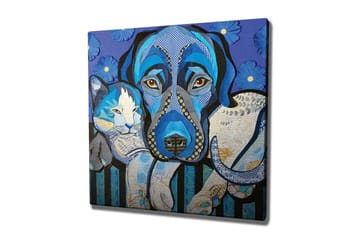 Lerretsbilde - Blå hund og katt i en leken komposisjon - Blå / Hvit / Svart - Interiør - Maleri & posters - Lerretsbilder