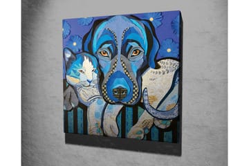 Lerretsbilde - Blå hund og katt i en leken komposisjon - Blå / Hvit / Svart - Interiør - Maleri & posters - Lerretsbilder