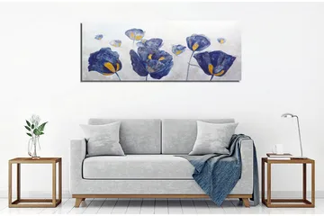 Lerretsbilde - Blomster i dype blå nyanser med gule detaljer - Dyp blå / Gul - Interiør - Maleri & posters - Lerretsbilder