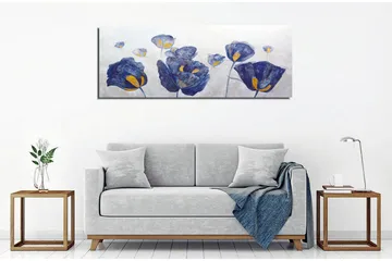 Lerretsbilde - Blomster i dype blå nyanser med gule detaljer - Dyp blå / Gul - Interiør - Maleri & posters - Lerretsbilder