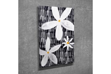 Lerretsbilde - Blomster i hvitt og gult mot svart bakgrunn - Hvit / Svart / Gul - Interiør - Maleri & posters - Lerretsbilder