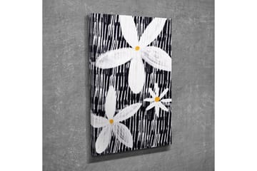 Lerretsbilde - Blomster i hvitt og gult mot svart bakgrunn - Hvit / Svart / Gul - Interiør - Maleri & posters - Lerretsbilder