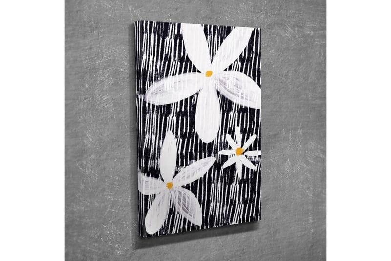 Lerretsbilde - Blomster i hvitt og gult mot svart bakgrunn - Hvit / Svart / Gul - Interiør - Maleri & posters - Lerretsbilder