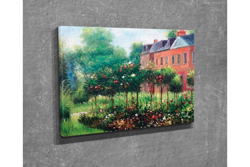 Lerretsbilde - Blomstrende hage med roser og grønne busker - Grønn / Rød / Brun - Interiør - Maleri & posters - Lerretsbilder